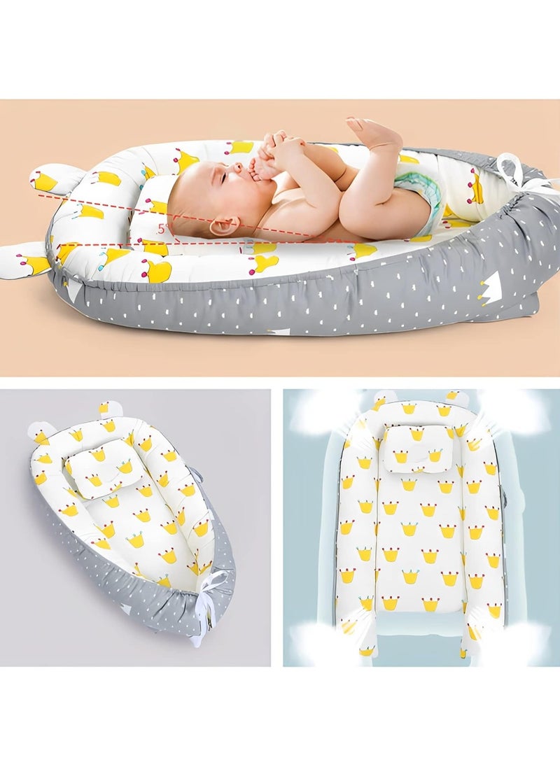 Portable and foldable baby crib with comfortable sleeping pad and comfortable nest with pillow, organic cotton breathable newborn comfortable nest, suitable for boys and girls aged 0-12 months