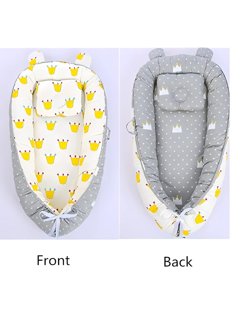 Portable and foldable baby crib with comfortable sleeping pad and comfortable nest with pillow, organic cotton breathable newborn comfortable nest, suitable for boys and girls aged 0-12 months