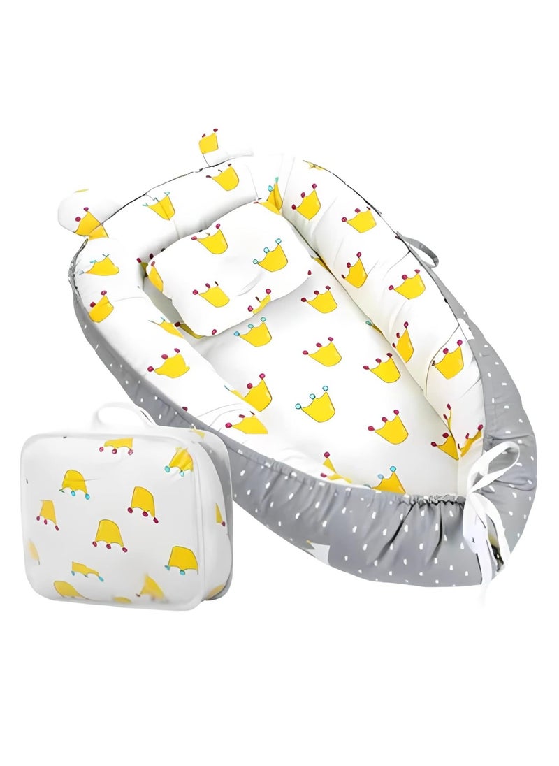 Portable and foldable baby crib with comfortable sleeping pad and comfortable nest with pillow, organic cotton breathable newborn comfortable nest, suitable for boys and girls aged 0-12 months