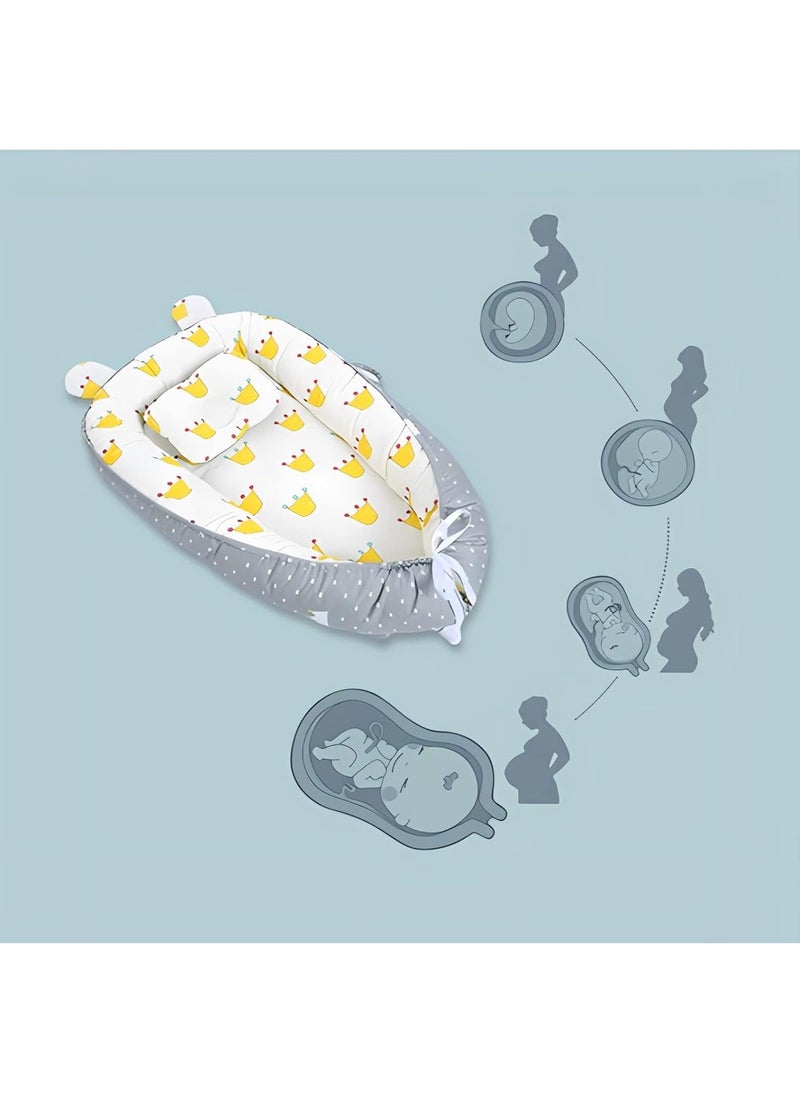 Portable and foldable baby crib with comfortable sleeping pad and comfortable nest with pillow, organic cotton breathable newborn comfortable nest, suitable for boys and girls aged 0-12 months