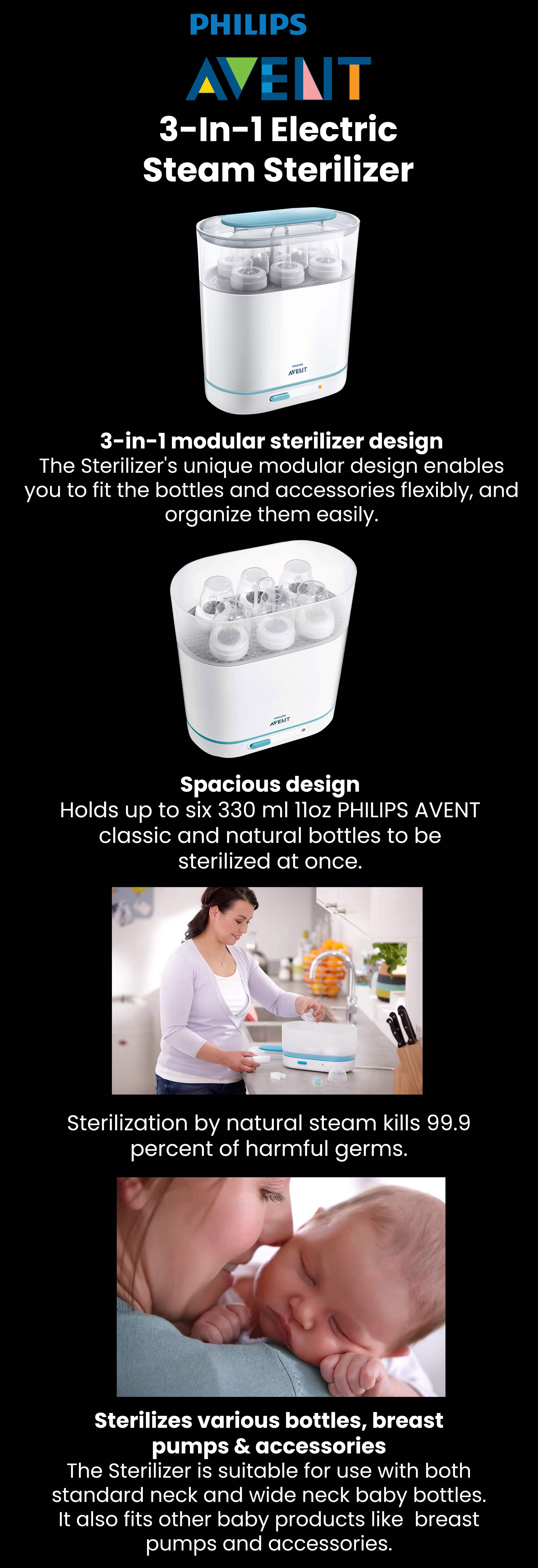 Avent 3-In-1 Electric Steam Sterilizer With Adjustable Size