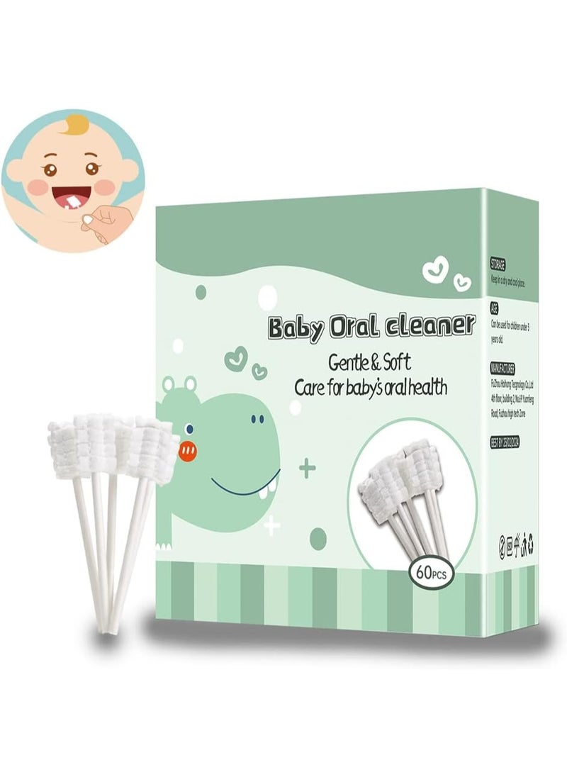 Mumoo Bear Baby Tongue Cleaner, Baby Toothbrush, Toothbrush Infant Upgrade Gum Cleaner with Paper Handle for Babies Soft Gauze for 0-36 Month Baby [60-Pack]