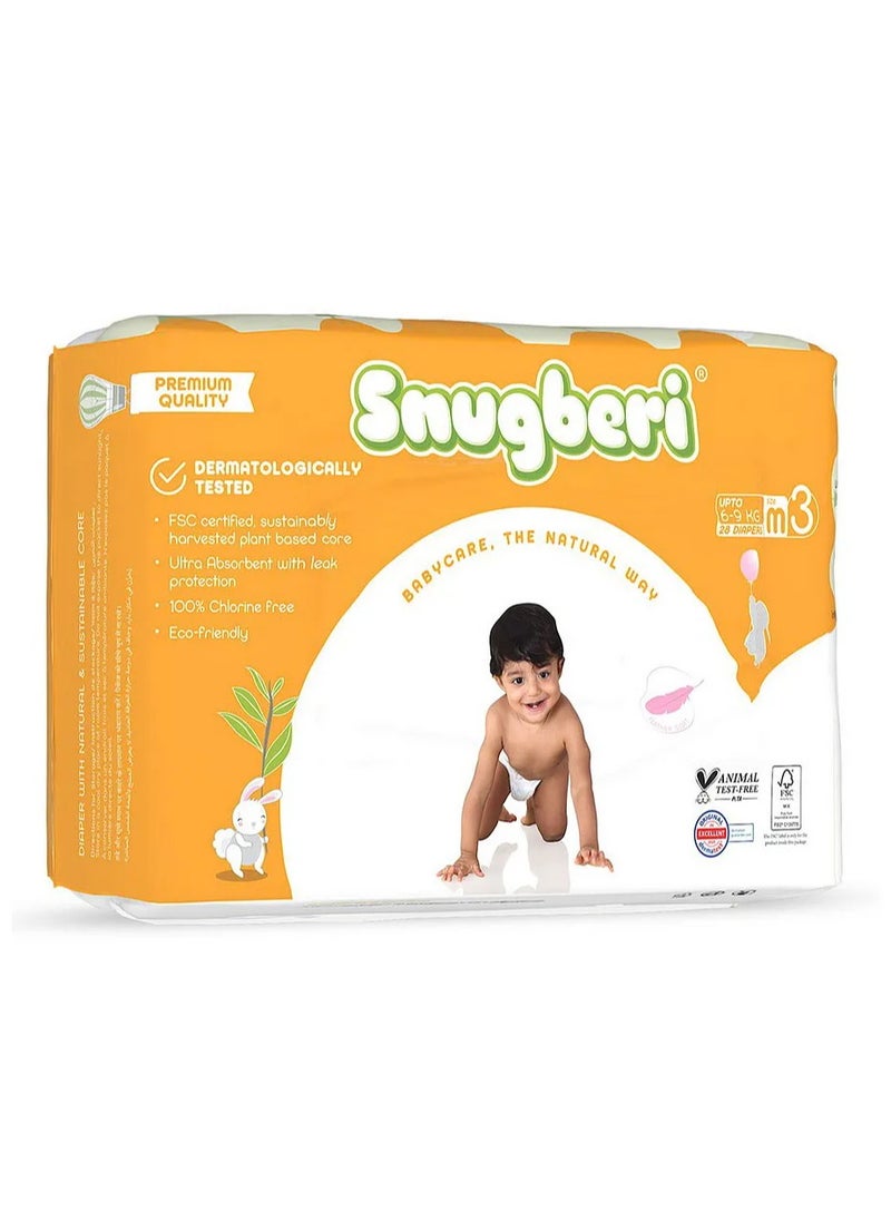 Snugberi Tape Style Diapers, Size 3 Medium, 28 Pieces, 6-9kg - Dermatologically Tested, Chlorine Free, Ultra Absorbent with Leak Protection