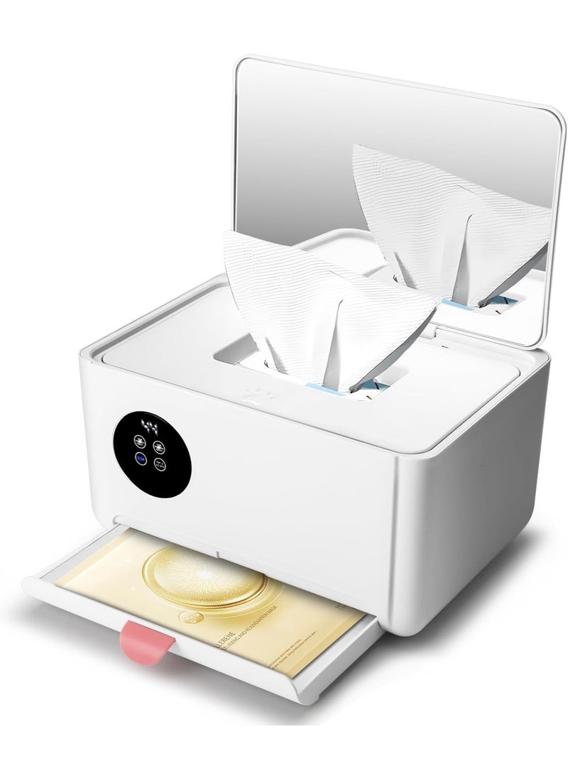 Baby Wipe Warmer With 4 Level emperature Control, Large Capacity Diaper Wipes Warmer with Mirror, Towel,Wet Tissue Facial Mask Warmer,Innovative Spring Design,Quick Even Heating Preservation