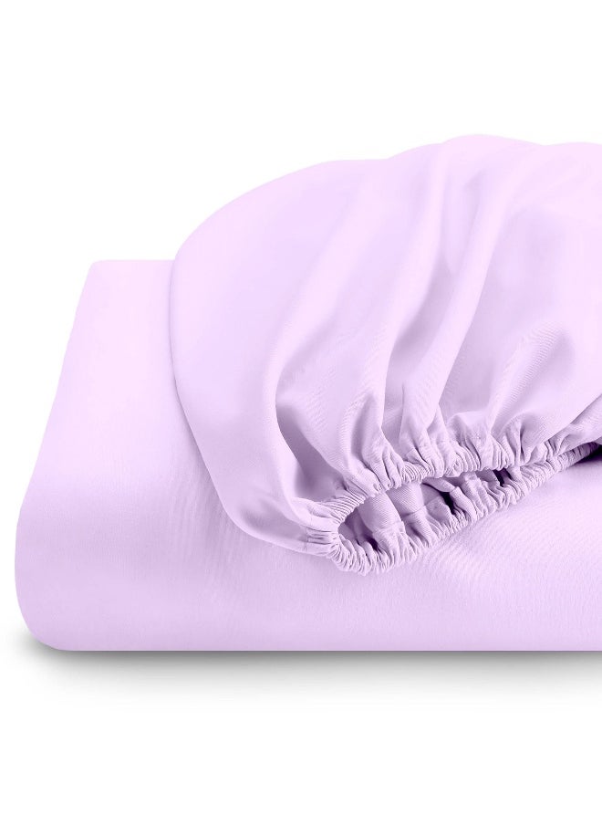 Fitted Bedsheet 180X200+30Cm Breathable Plush Light Purple Fabric With Deep Pockets Machine Washable For Optimal Protection
