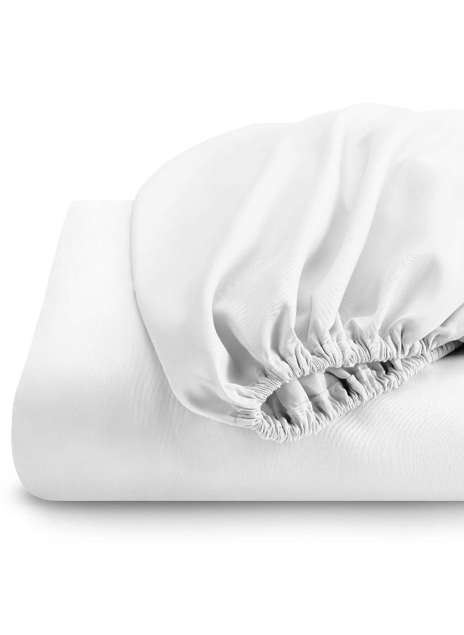 Fitted Bedsheet 180X200+30Cm Breathable Plush White Fabric With Deep Pockets Machine Washable For Optimal Protection