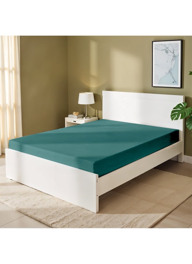 Fitted Bedsheet 180X200+30Cm Breathable Plush Teal Fabric With Deep Pockets Machine Washable For Optimal Protection