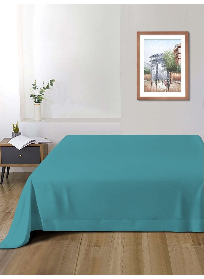 Flat Bedsheet 240X260Cm Plush Teal Breathable Machine Washbale Bedsheet Extra Soft Easy Fit Highly Breathable Bedding & Linen Cover