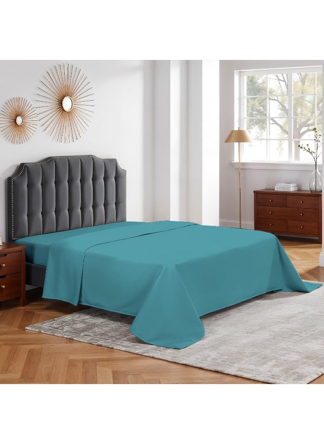 Flat Bedsheet 240X260Cm Plush Teal Breathable Machine Washbale Bedsheet Extra Soft Easy Fit Highly Breathable Bedding & Linen Cover