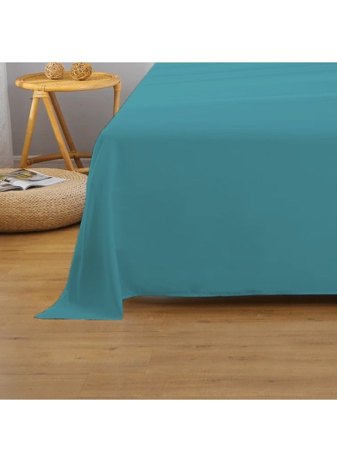 Flat Bedsheet 240X260Cm Plush Teal Breathable Machine Washbale Bedsheet Extra Soft Easy Fit Highly Breathable Bedding & Linen Cover