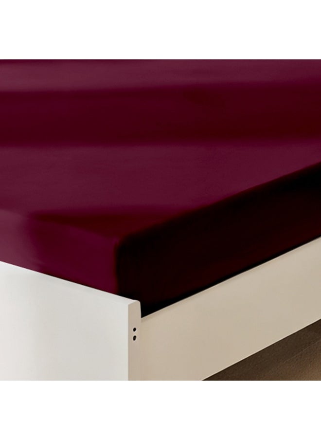 Fitted Bedsheet 180X200+30Cm Breathable Plush Burgundy Fabric With Deep Pockets Machine Washable For Optimal Protection