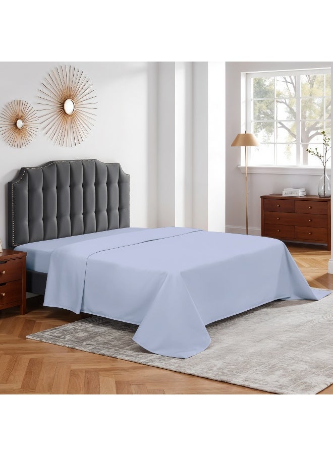 Flat Bedsheet 240X260Cm Plush Sky Blue Breathable Machine Washbale Bedsheet Extra Soft Easy Fit Highly Breathable Bedding & Linen Cover