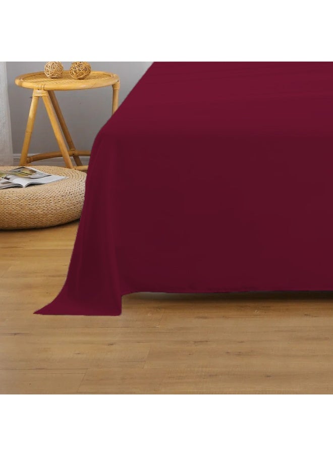 Flat Bedsheet 240X260Cm Plush Burgundy Breathable Machine Washbale Bedsheet Extra Soft Easy Fit Highly Breathable Bedding & Linen Cover