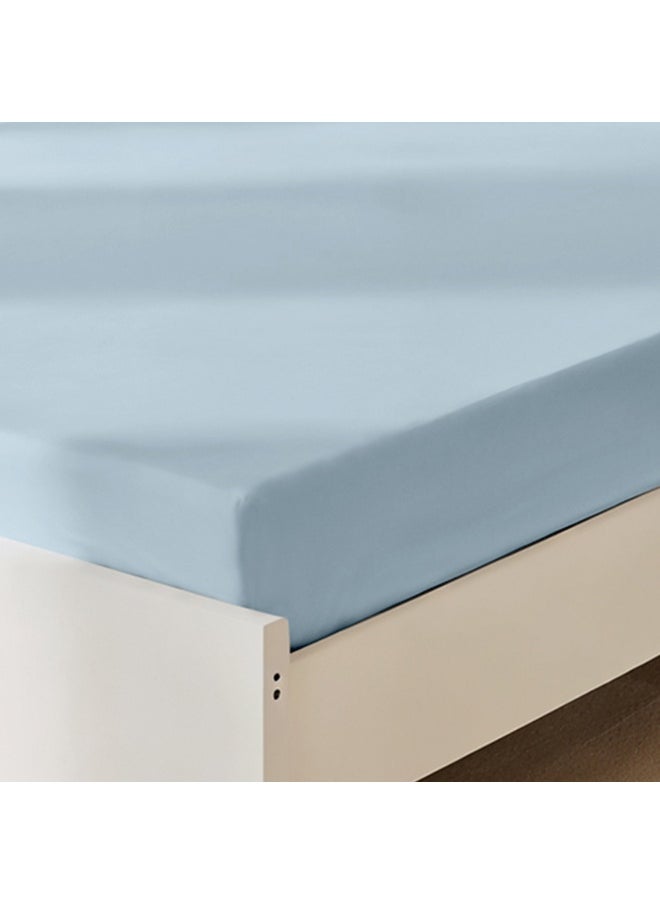 Fitted Bedsheet 180X200+30Cm Breathable Plush Sky Blue Fabric With Deep Pockets Machine Washable For Optimal Protection