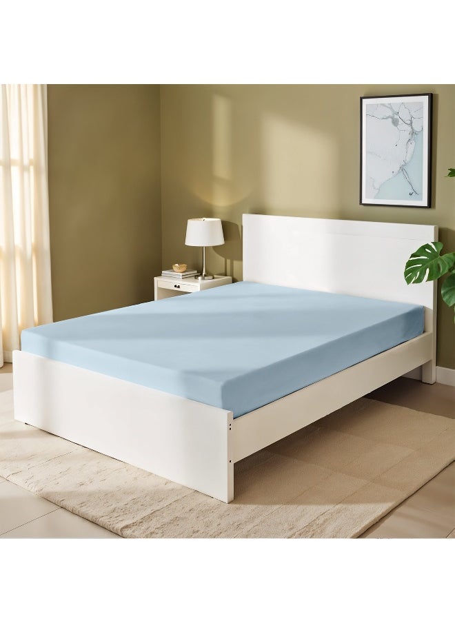 Fitted Bedsheet 180X200+30Cm Breathable Plush Sky Blue Fabric With Deep Pockets Machine Washable For Optimal Protection