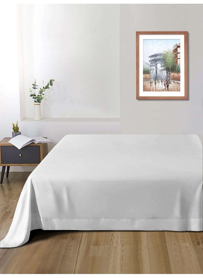 Flat Bedsheet 240X260Cm Plush White Breathable Machine Washbale Bedsheet Extra Soft Easy Fit Highly Breathable Bedding & Linen Cover