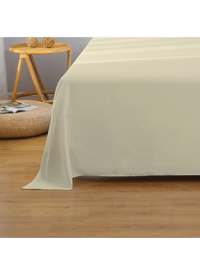 Flat Bedsheet 220X240Cm Plush Beige Breathable Machine Washbale Bedsheet Extra Soft Easy Fit Highly Breathable Bedding & Linen Cover