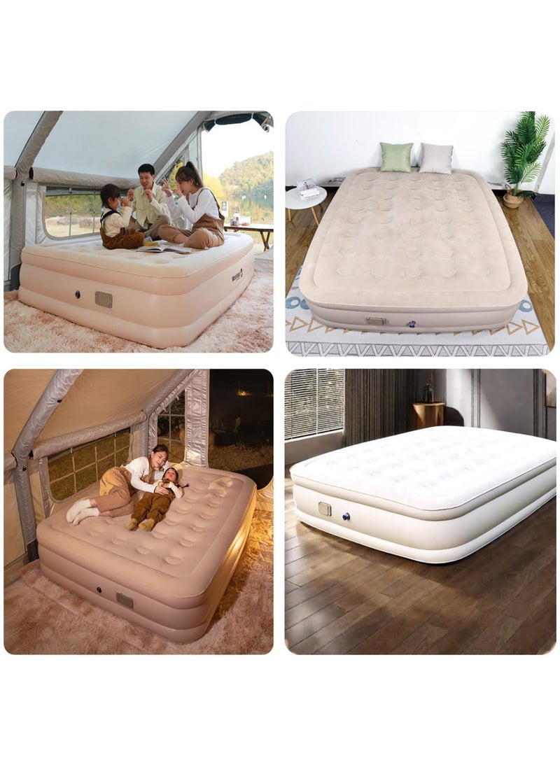 Air Mattress Queen with Built-in Pump – Inflatable Camping & Guest Mattress | Soft Flocked Top Blow-Up Bed | Durable, Foldable, and Comfortable | 80x60x18 Inches | Quick 1–3 Min Inflation