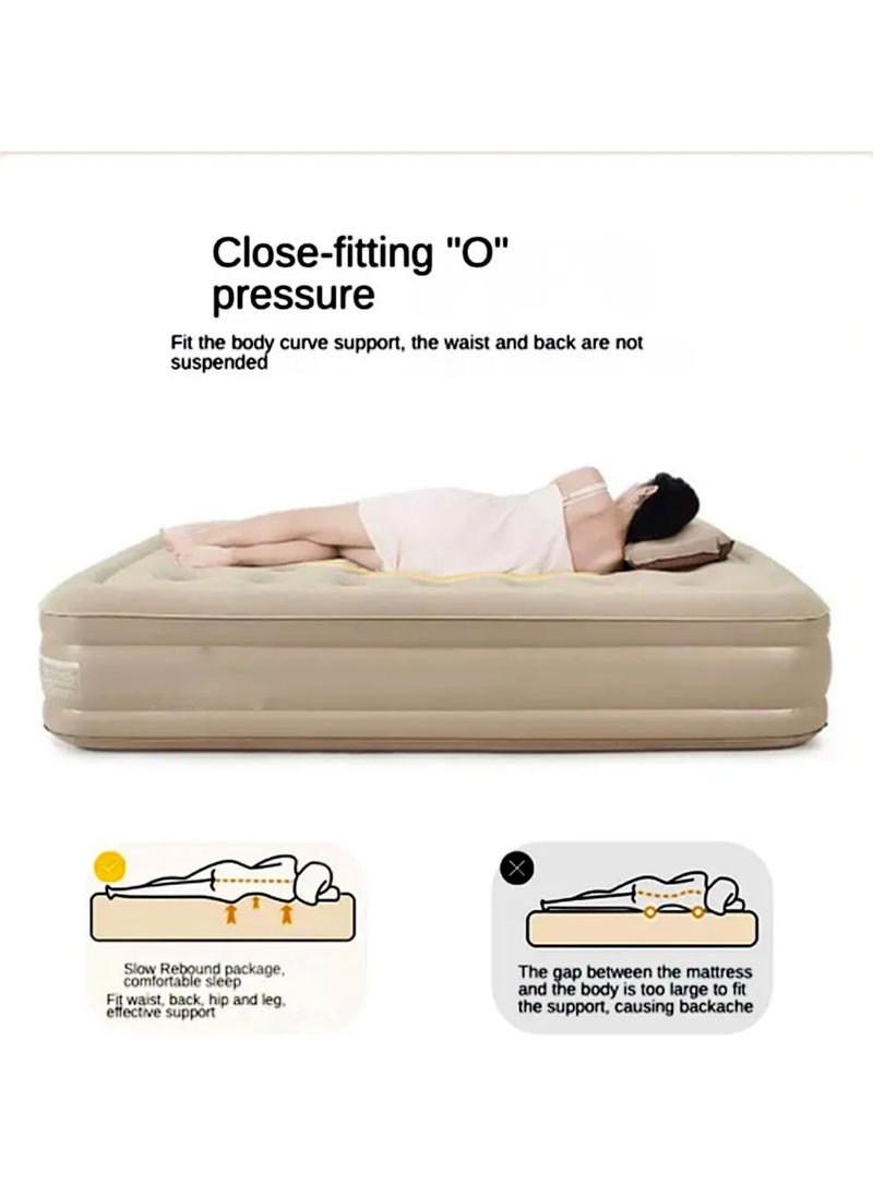 Air Mattress Queen with Built-in Pump – Inflatable Camping & Guest Mattress | Soft Flocked Top Blow-Up Bed | Durable, Foldable, and Comfortable | 80x60x18 Inches | Quick 1–3 Min Inflation
