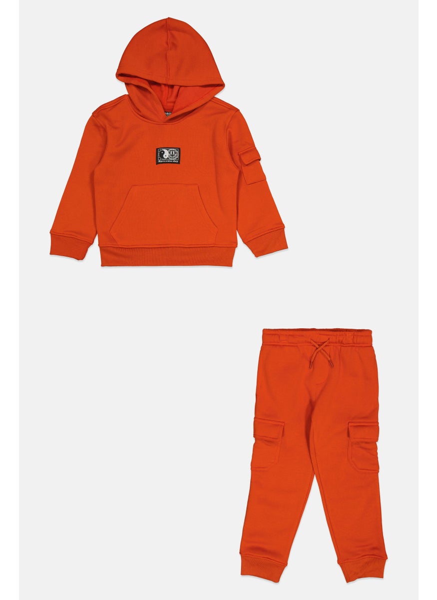 Kids Boy 2piece Hooded Graphic Print Long Sleeve Sweatshirt And Pant, Orange