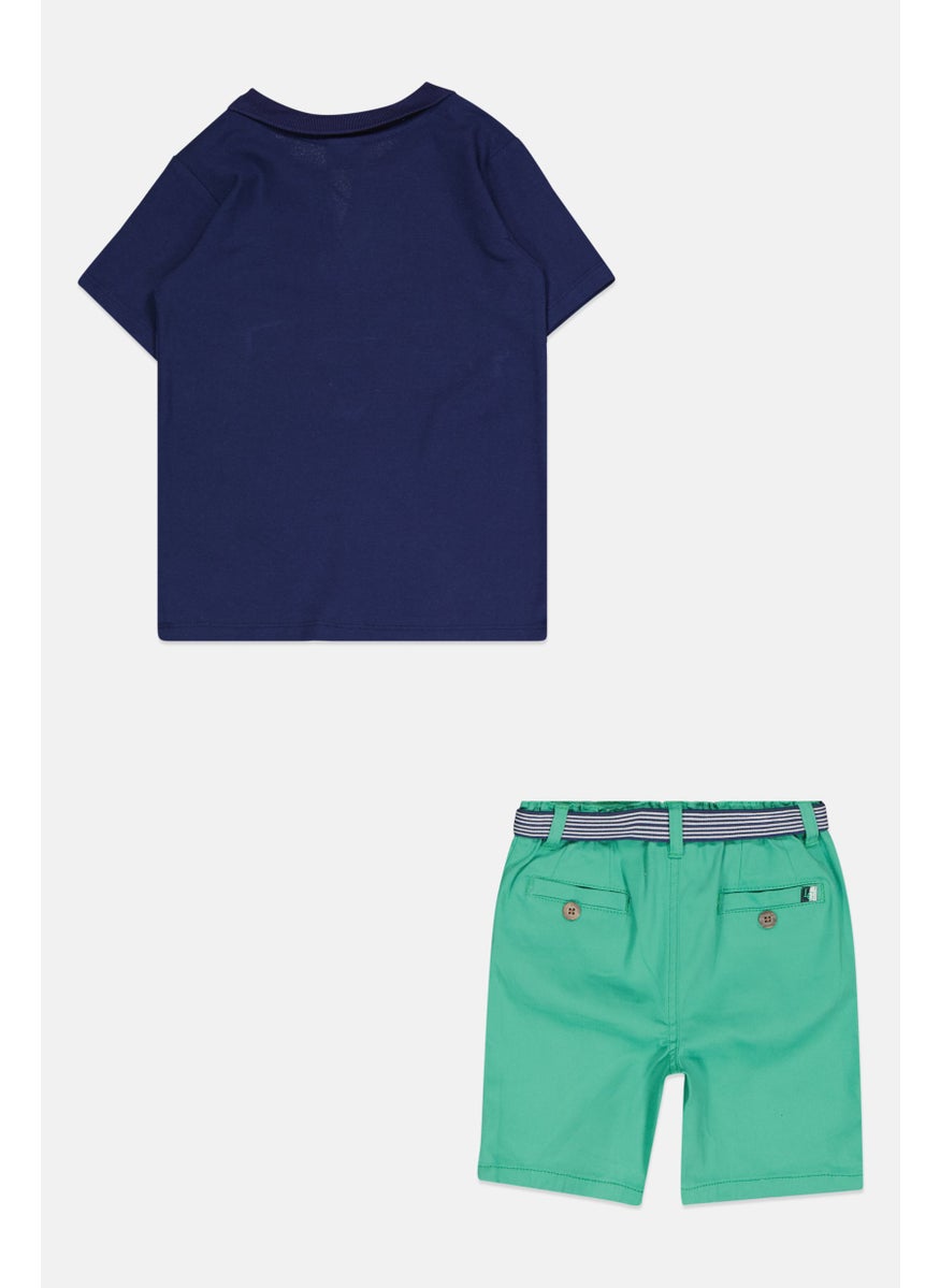 Kids Boy 2Pcs Short Polo Shirt And Short Set, Navy/Green