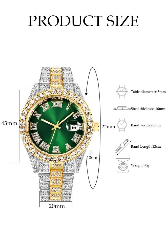 Men's diamond watch, square quartz watch, with Roman scale diamond inlaid steel strip fashion watch，suitable for daily, business and party use