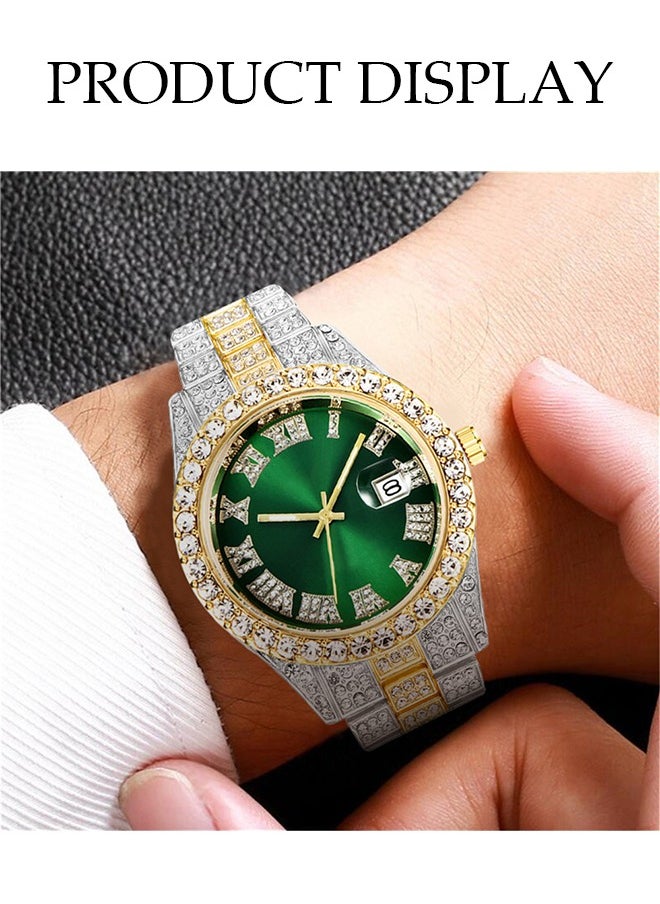 Men's diamond watch, square quartz watch, with Roman scale diamond inlaid steel strip fashion watch，suitable for daily, business and party use