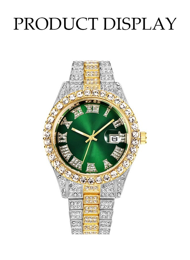 Men's diamond watch, square quartz watch, with Roman scale diamond inlaid steel strip fashion watch，suitable for daily, business and party use