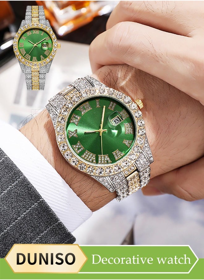 Men's diamond watch, square quartz watch, with Roman scale diamond inlaid steel strip fashion watch，suitable for daily, business and party use