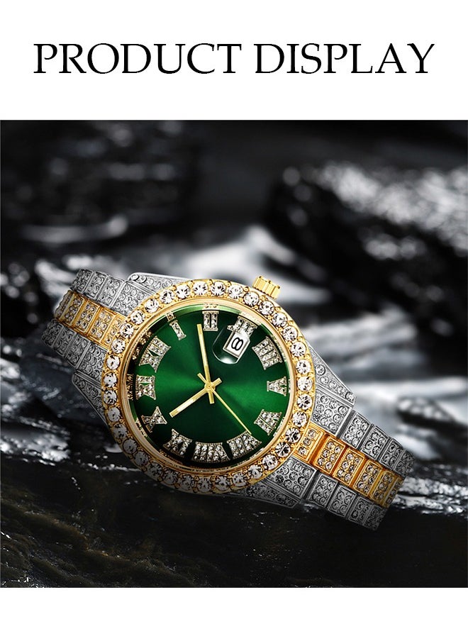 Men's diamond watch, square quartz watch, with Roman scale diamond inlaid steel strip fashion watch，suitable for daily, business and party use