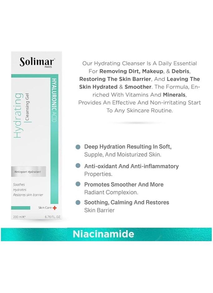 Solimar Paris Hydrating Cleansing Gel with Hyaluronic Acid & Vitamin E – 200ml