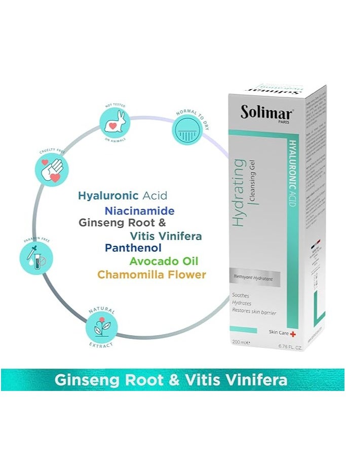 Solimar Paris Hydrating Cleansing Gel with Hyaluronic Acid & Vitamin E – 200ml