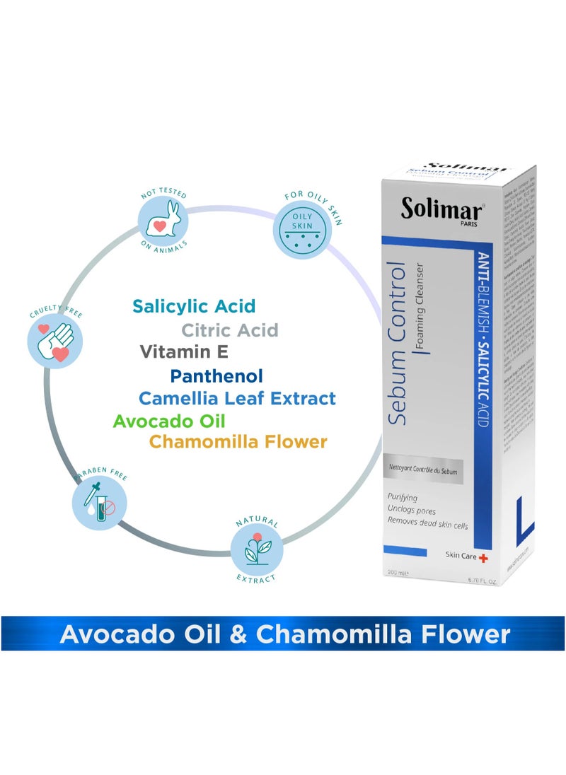 Solimar Paris Sebum Foaming Cleanser – Oil Control & Pore Refiner, 200ml
