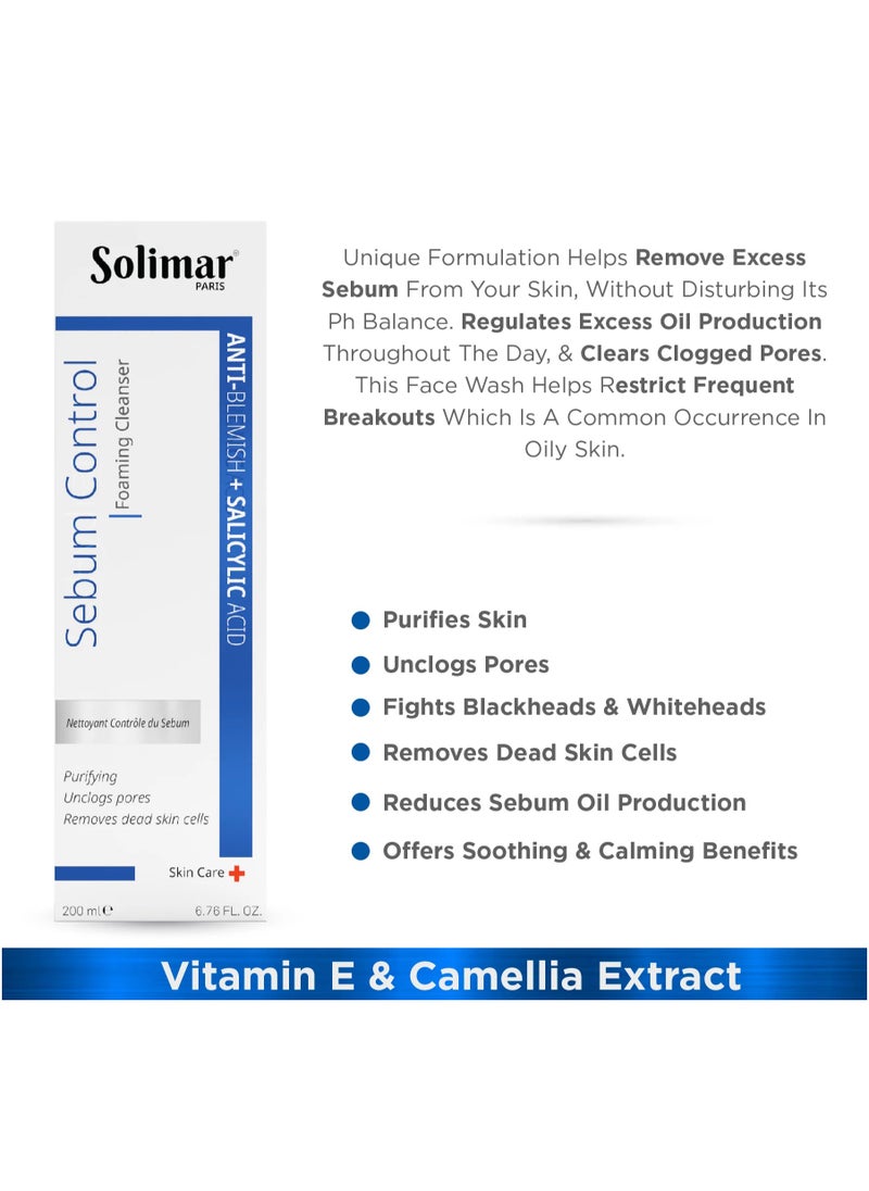 Solimar Paris Sebum Foaming Cleanser – Oil Control & Pore Refiner, 200ml