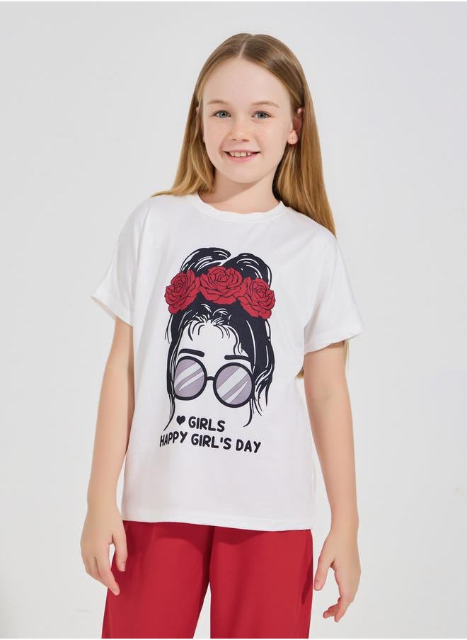 Happy Girl's Day Graphic T-Shirt & Pants Set
