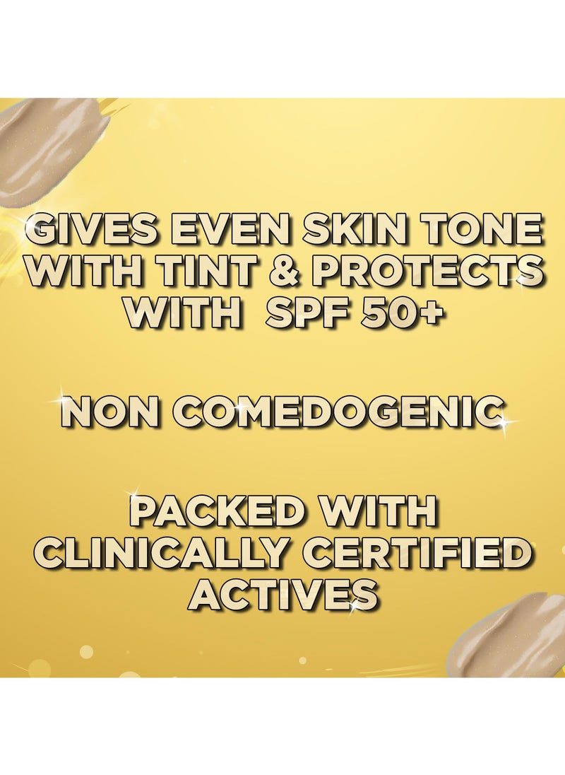Glow Even Tone Sunscreen SPF 50 PA++++ | Tinted Foundation-Like Finish | Zinc Oxide & Licorice Extract for Pigmentation | Broad Spectrum, Non Comedogenic & No White Cast | For Women & Men-45g
