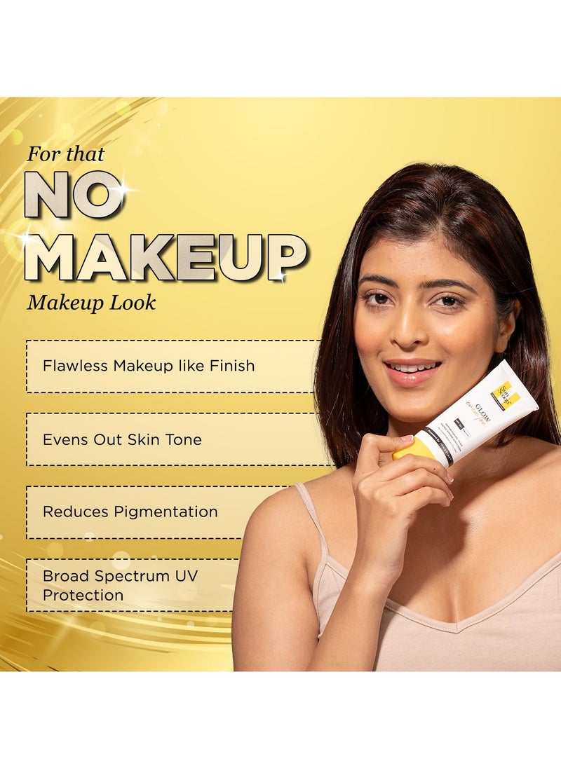 Glow Even Tone Sunscreen SPF 50 PA++++ | Tinted Foundation-Like Finish | Zinc Oxide & Licorice Extract for Pigmentation | Broad Spectrum, Non Comedogenic & No White Cast | For Women & Men-45g