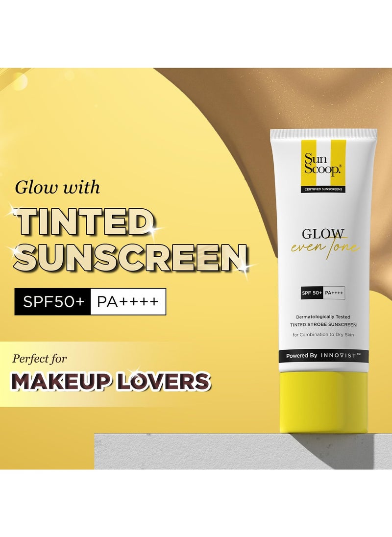 Glow Even Tone Sunscreen SPF 50 PA++++ | Tinted Foundation-Like Finish | Zinc Oxide & Licorice Extract for Pigmentation | Broad Spectrum, Non Comedogenic & No White Cast | For Women & Men-45g