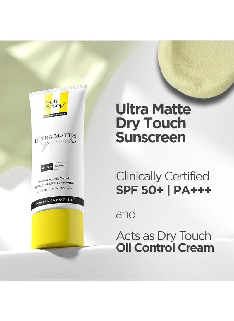Ultra Matte Dry Touch Sunscreen SPF 50 PA+++ |Matte Finish | Zinc Oxide & 0.1%ww Salicylic Acid for Oily Acne Prone Skin | Broad Spectrum, Non Comedogenic & No White Cast|For Women & Men-45gm