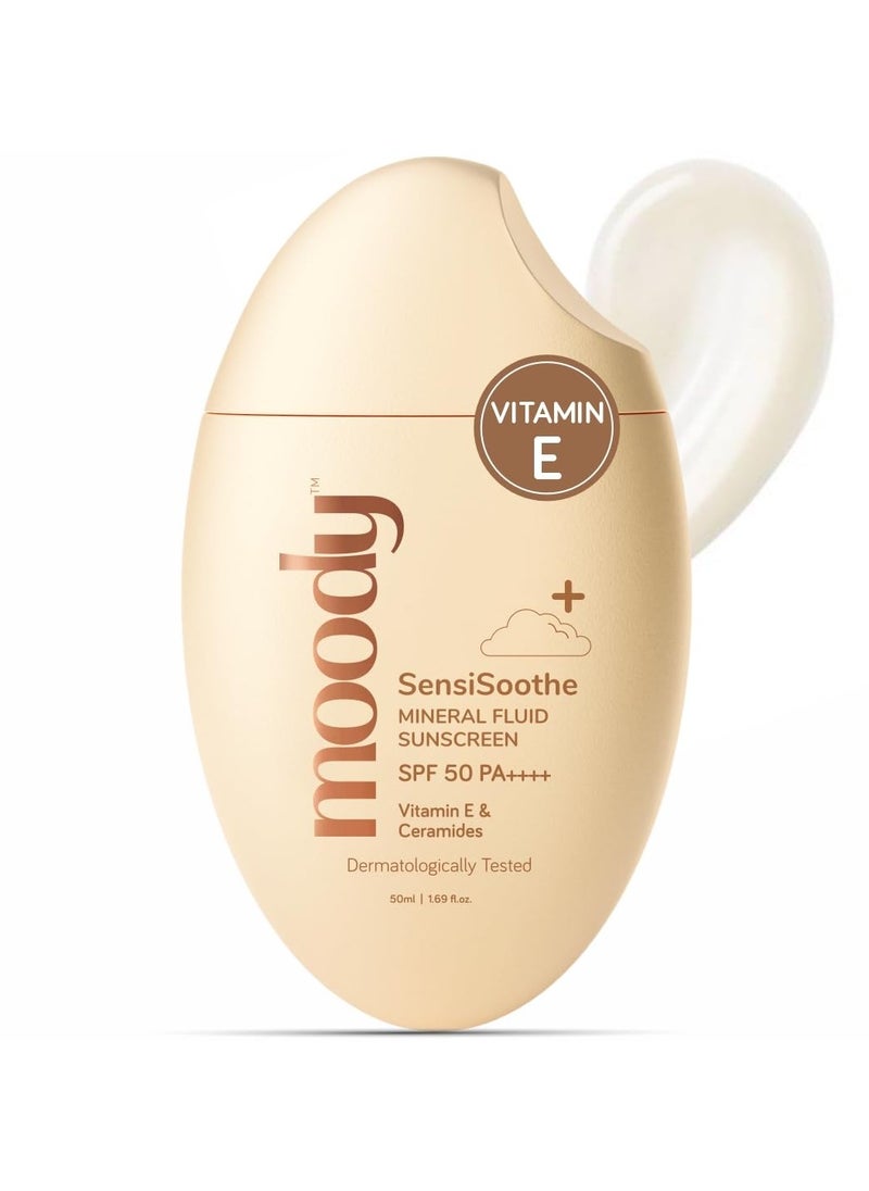 SensiSoothe Mineral Brightening Sunscreen Serum With Ceramides & Rice | SPF 50 PA++++ for All Skin Types | No White Cast, Non-Comedogenic, Dermatologist Tested - 50ML