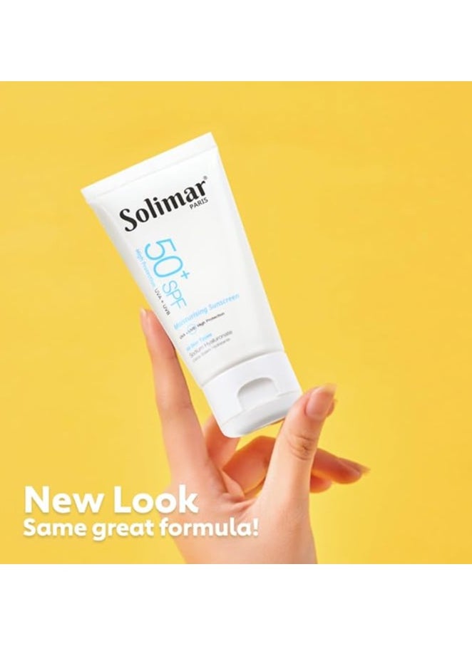 Solimar Paris Moisturising Sunscreen SPF50+ with Hyaluronic Acid – Lightweight, 50ml