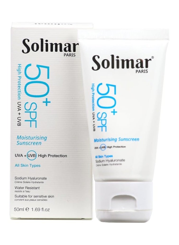 Solimar Paris Moisturising Sunscreen SPF50+ with Hyaluronic Acid – Lightweight, 50ml