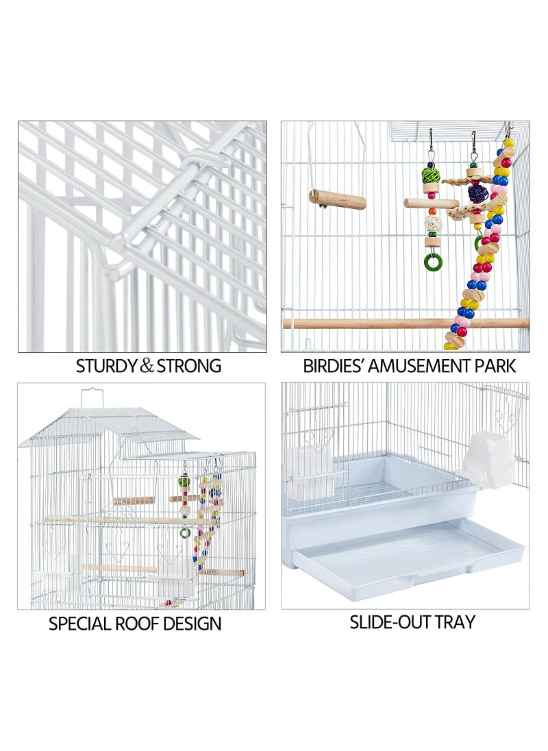 Egardenkart 39-Inch Roof-Top Large Flight Bird Cage for Small Quaker Parrots, Cockatiels, Sun Parakeets, Green Cheek Conures, Budgies, Finches, Lovebirds, and Canaries. Perfect for Pet Birds! (White)