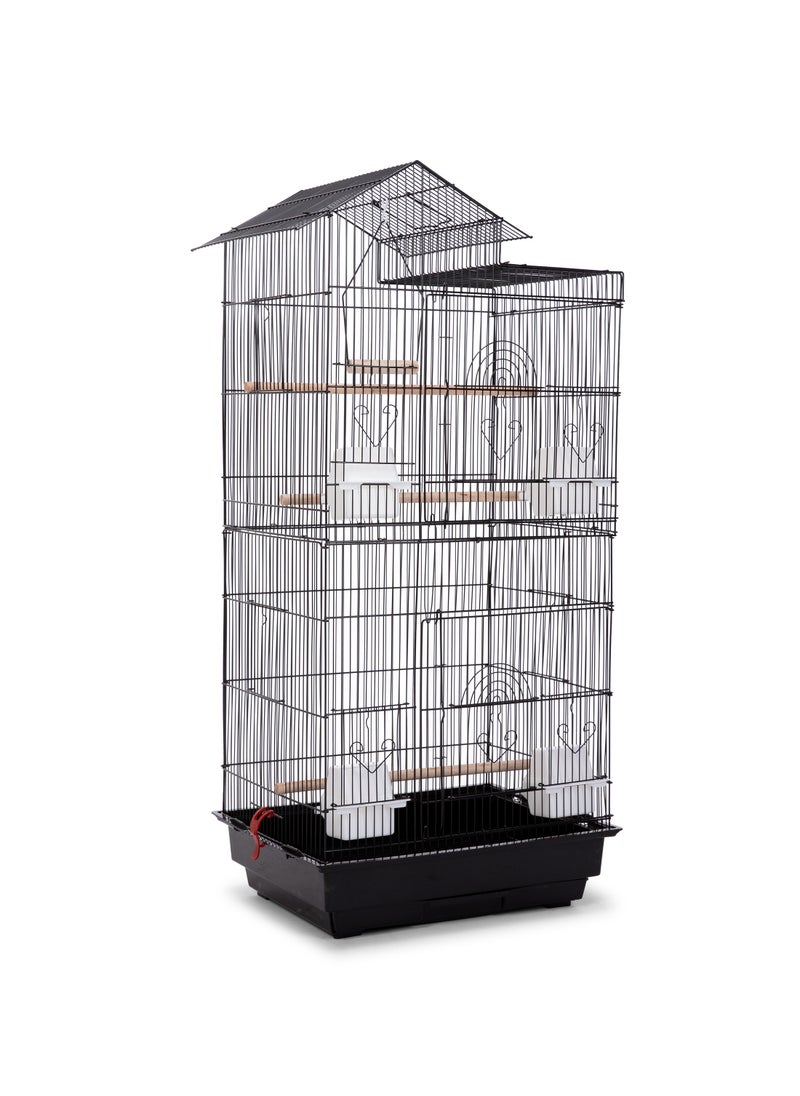 Egardenkart 39-Inch Roof-Top Large Flight Bird Cage for Small Quaker Parrots, Cockatiels, Sun Parakeets, Green Cheek Conures, Budgies, Finches, Lovebirds, and Canaries. Perfect for Pet Birds! (Black)