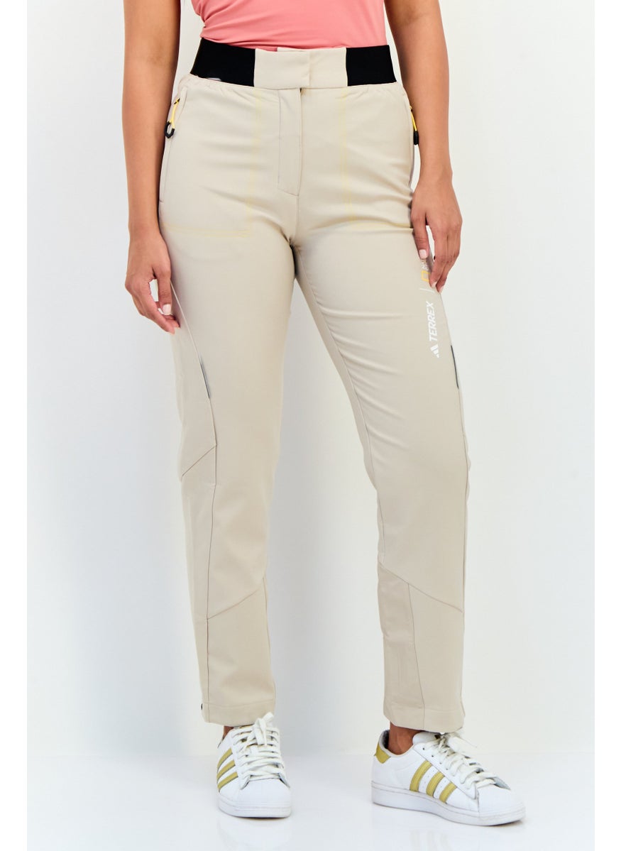 Women Sportswear Fit Outdoor Track Pants, Beige