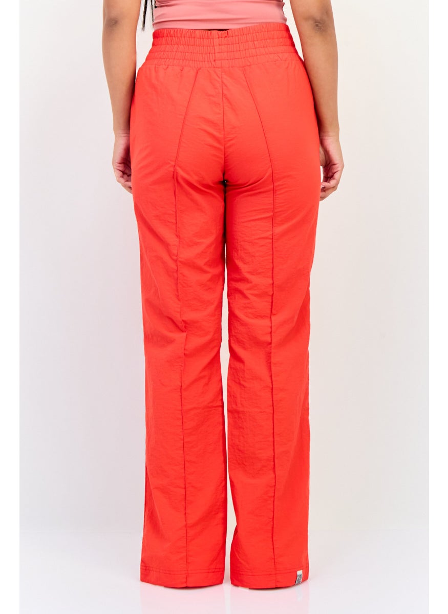 Women Regular Fit Brand Logo Wide Leg Pants, Red