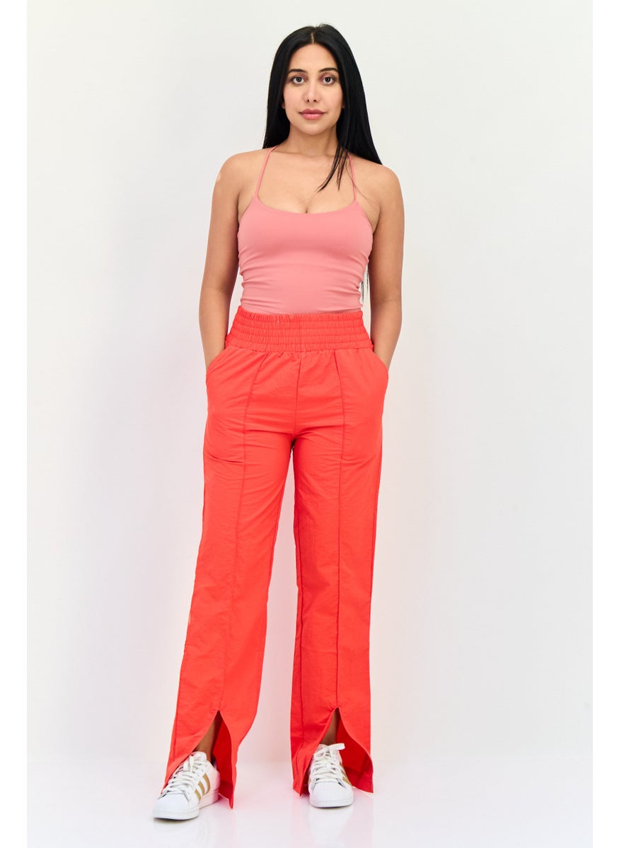 Women Regular Fit Brand Logo Wide Leg Pants, Red