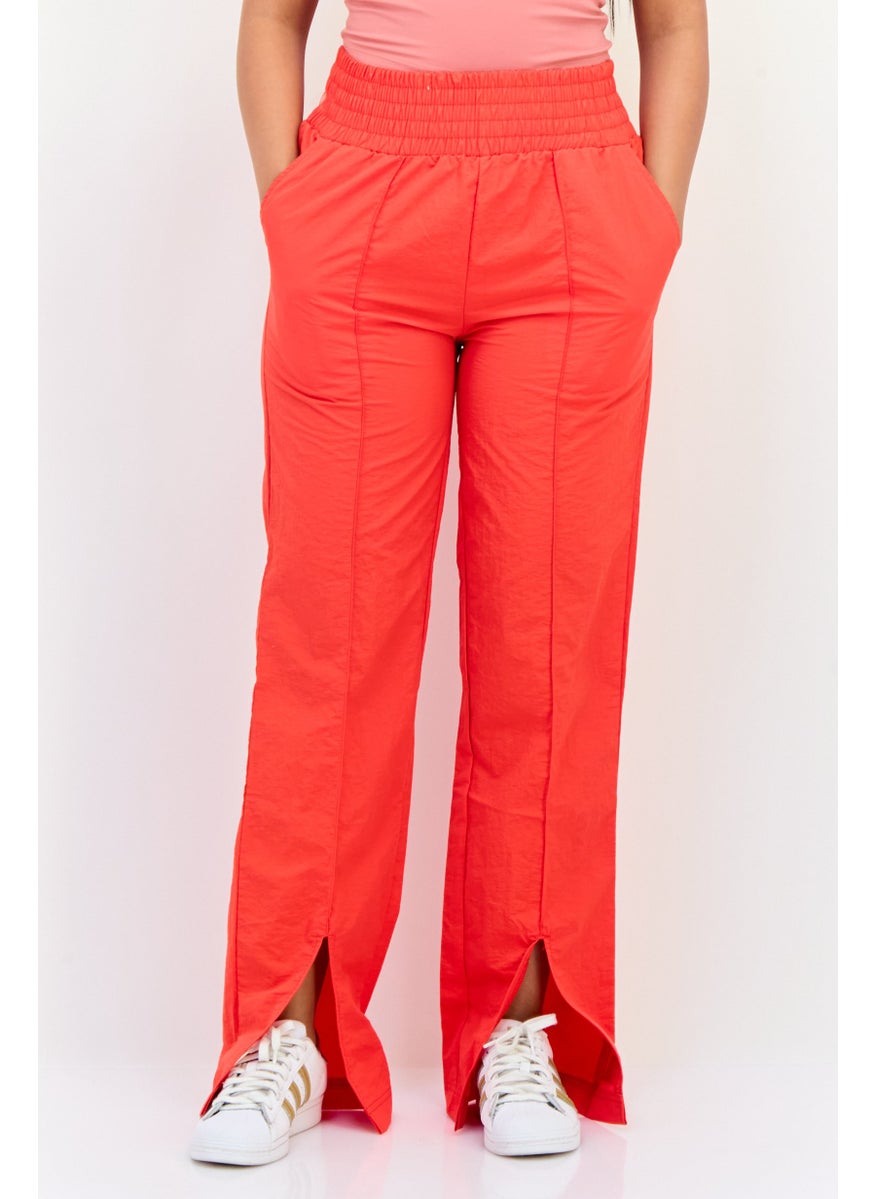 Women Regular Fit Brand Logo Wide Leg Pants, Red