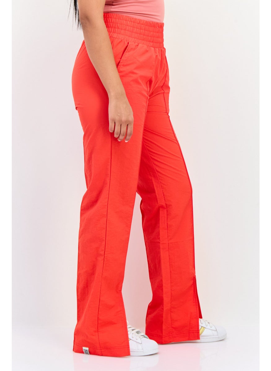 Women Regular Fit Brand Logo Wide Leg Pants, Red