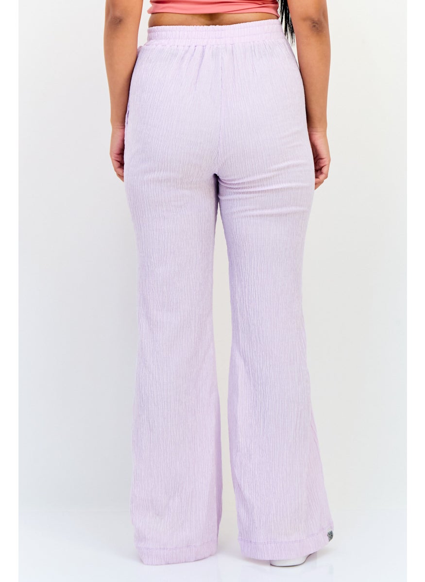 Women Regular Fit Textured Crinkle Flared Pants, Lavender